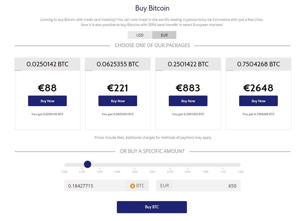 Buy Crypto with EUR on Coinmama Exchange