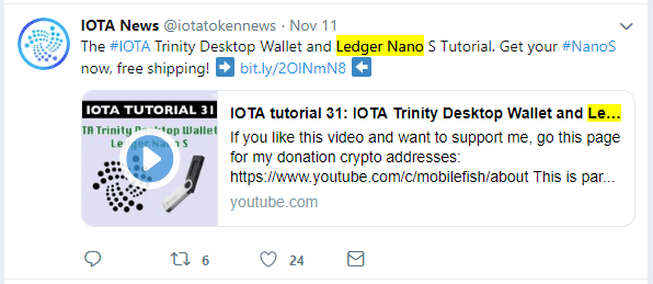 IOTA auf Ledger Nano S Brieftasche twittern