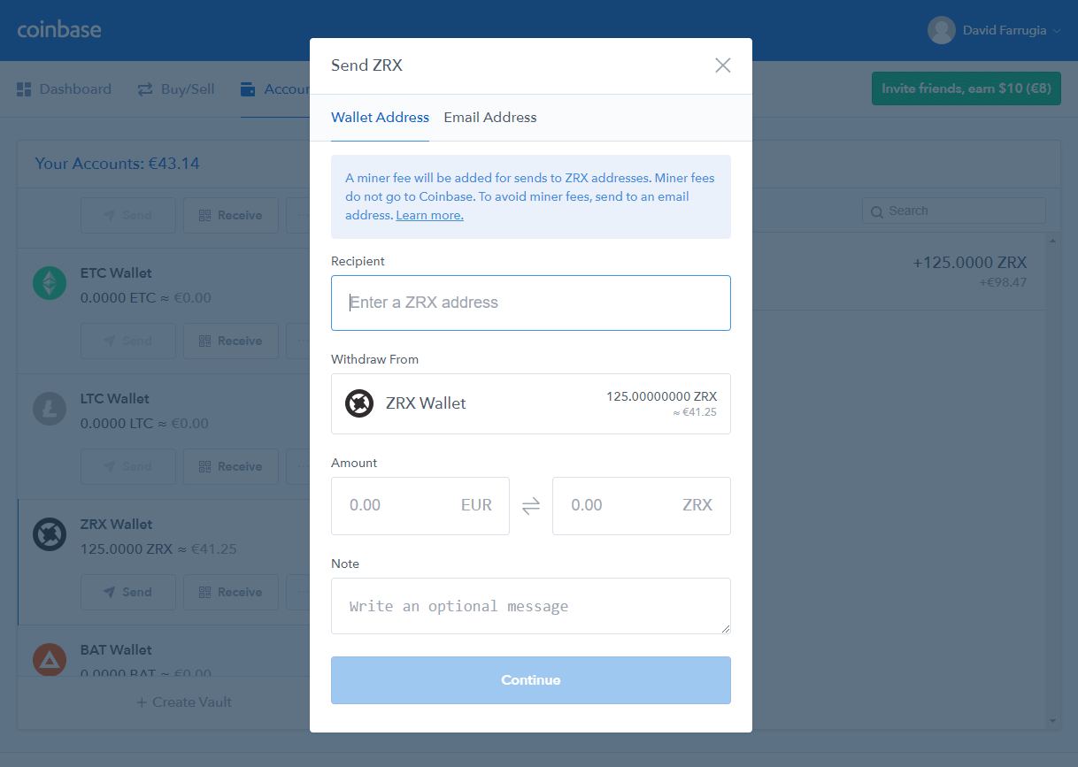 Kirim ZRX Coinbase