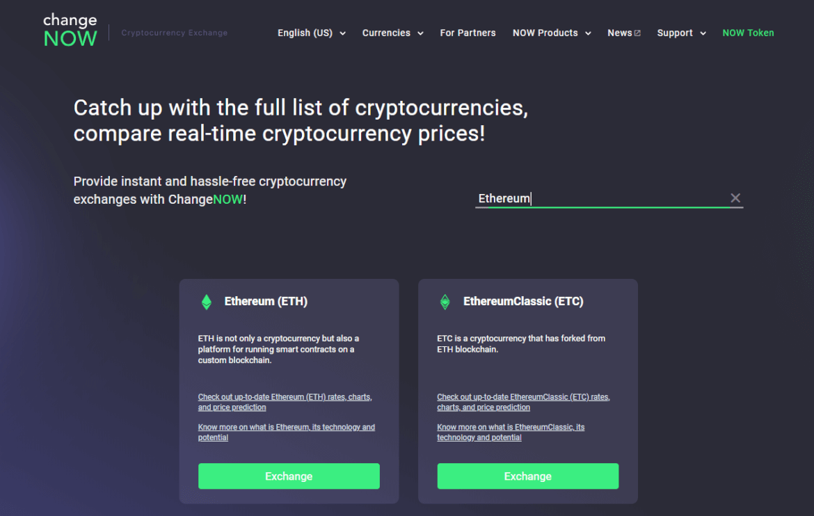 ChangeNow Ethereum Exchange