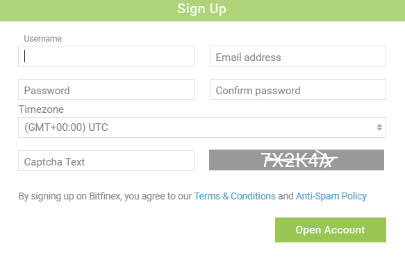 Bitfinex Signup Window