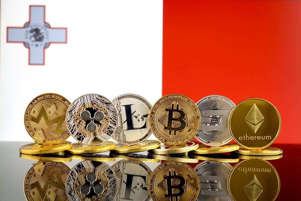 Maltese Flag with Different Cryptocurrencies