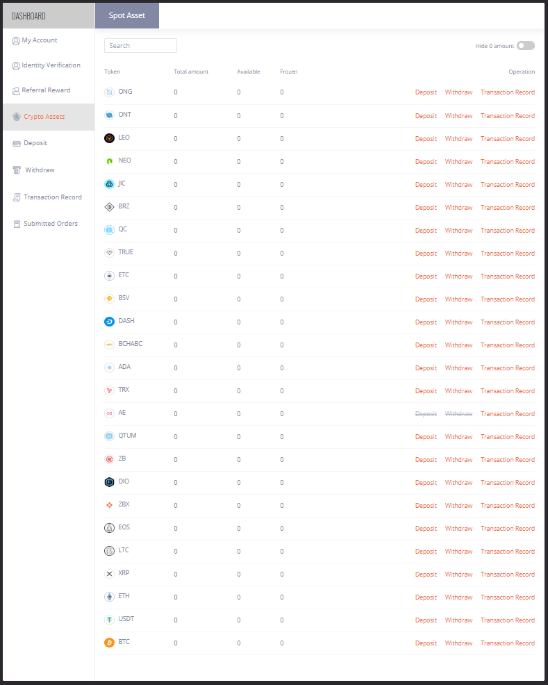 ZBX exchange Assets