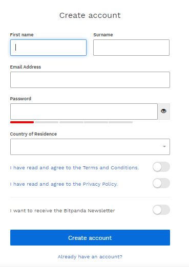 Bitpanda Signup Window