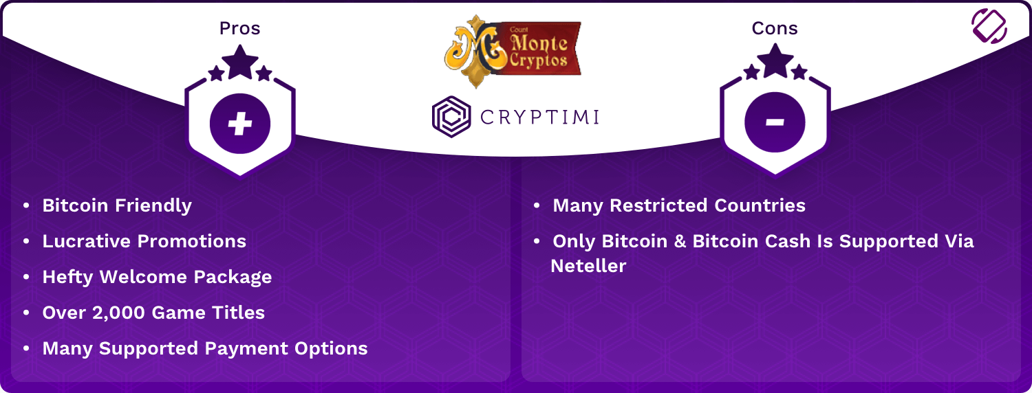 MonteCryptos Pros and Cons Infographic