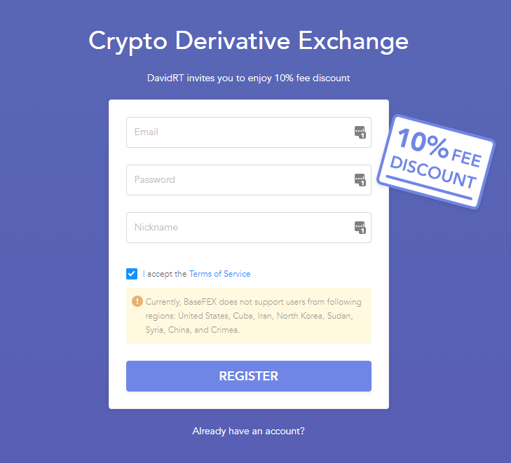 Basefex Exchange 10% Signup Discount