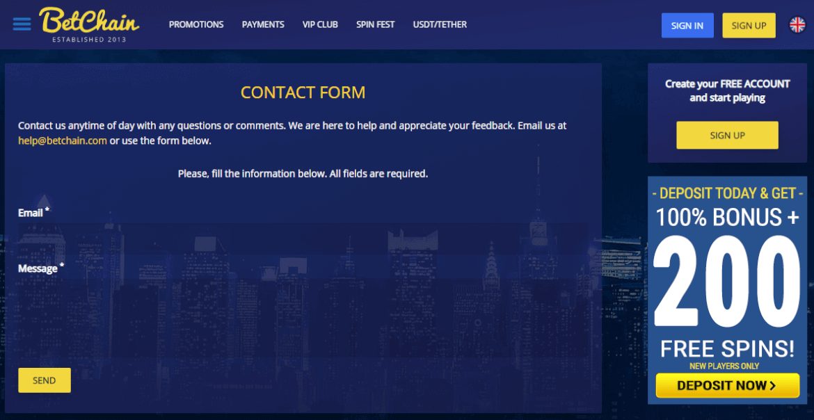 BetChain Contact Form