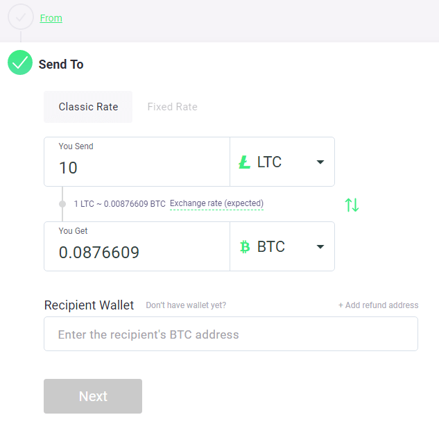 ChangeNOW Buy BTC Step 2