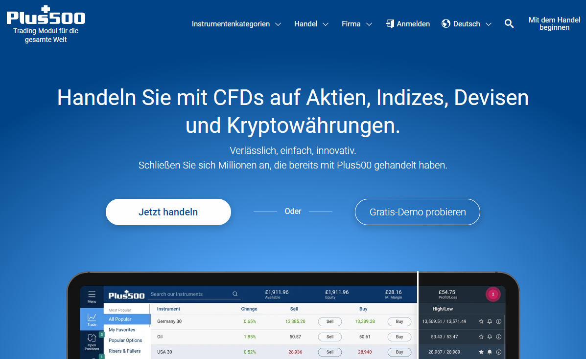 Überprüfung der Plus500 CFD-Handelsplattform