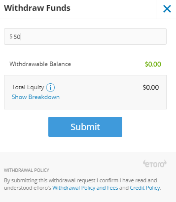 eToro Platform - Withdraw Funds