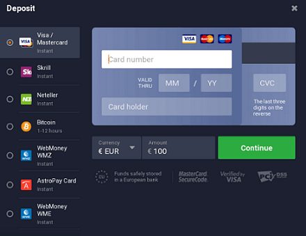 IQ Option Platform Deposit Methods Review