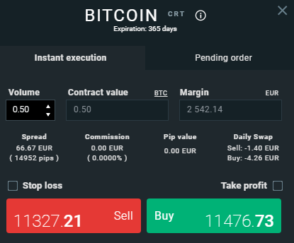 XTB Buy or Sell Bitcoin CFD 