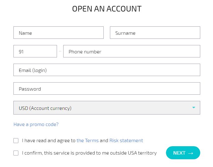DAXBase Sign up Screen