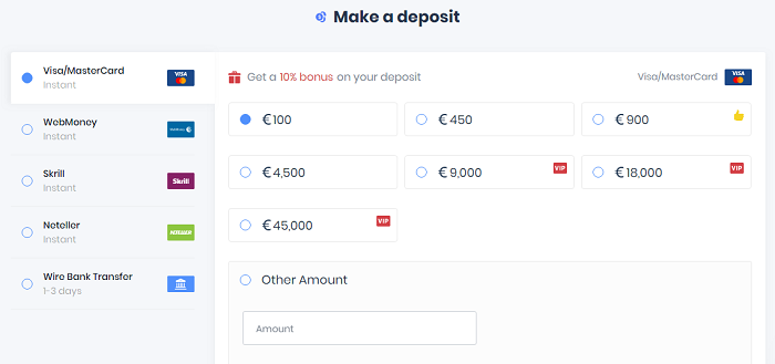 How to make a deposit step 2