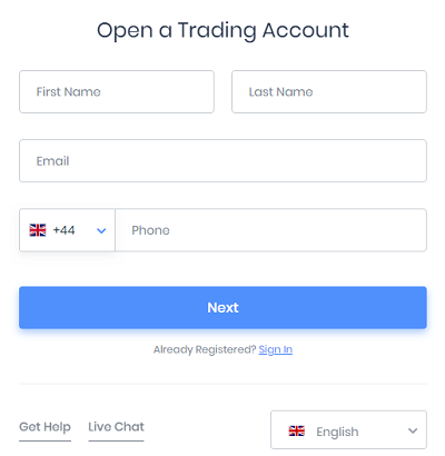 HYCM Sign Up Screen