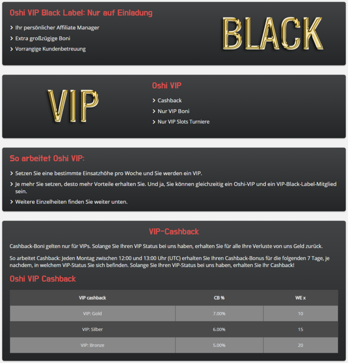 Oshi VIP Black Label-Programm