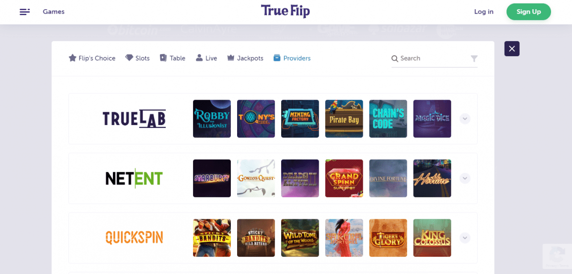 Anbieter von True Flip Casino-Spielen