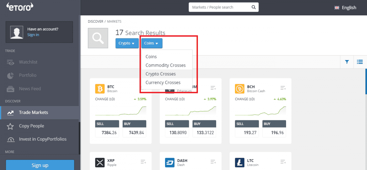 eToro Bitcoin Cross Markets