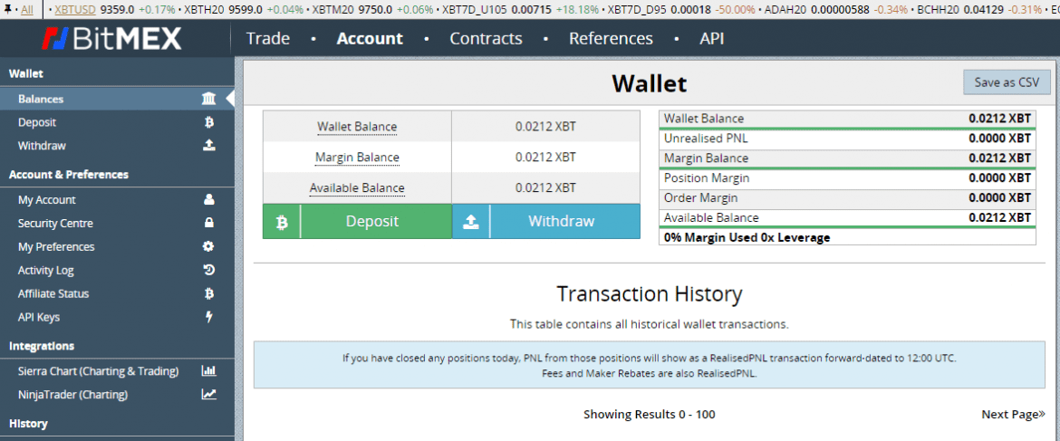 BitMex Exchange Wallet