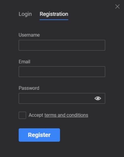 Bitomania Registration Window