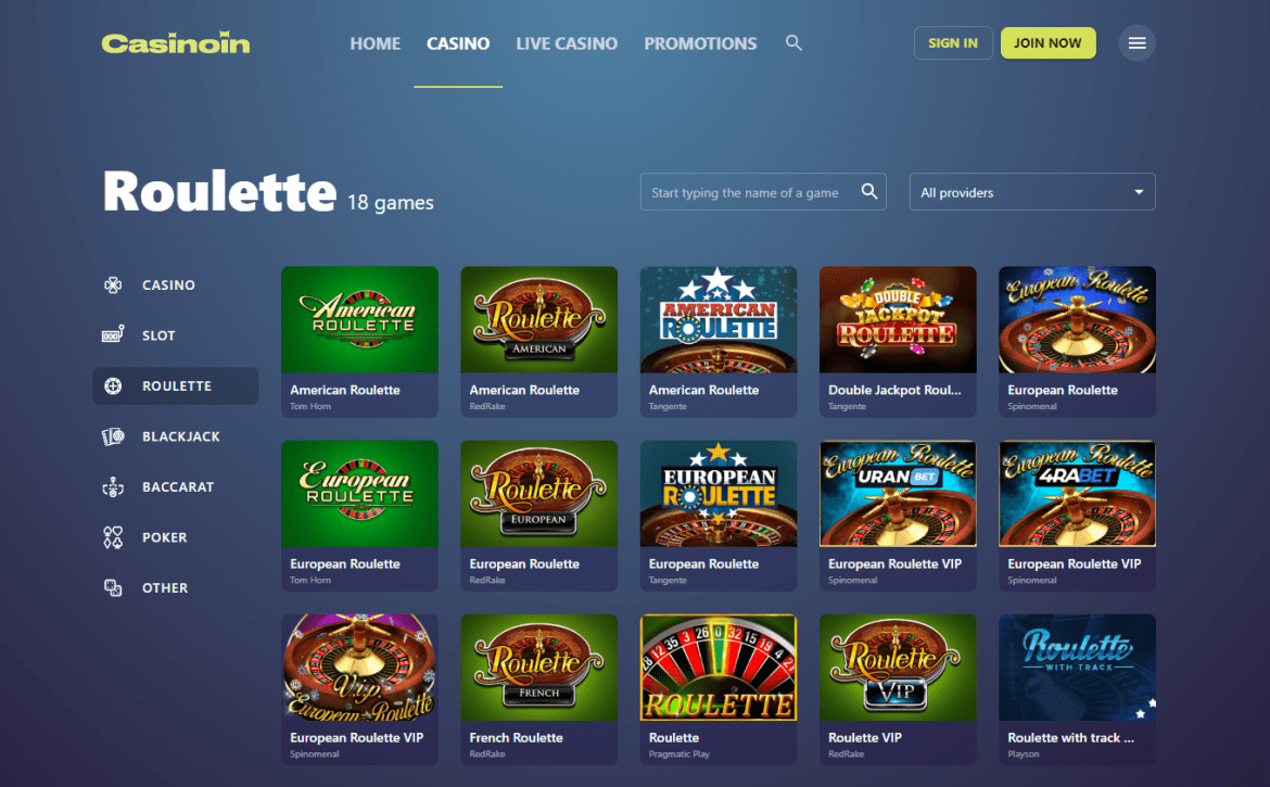 Casinoin Roulette Lobby