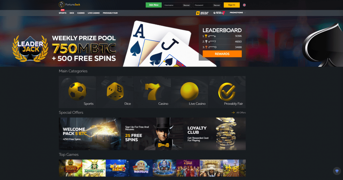 FortuneJack Casino Landing Page