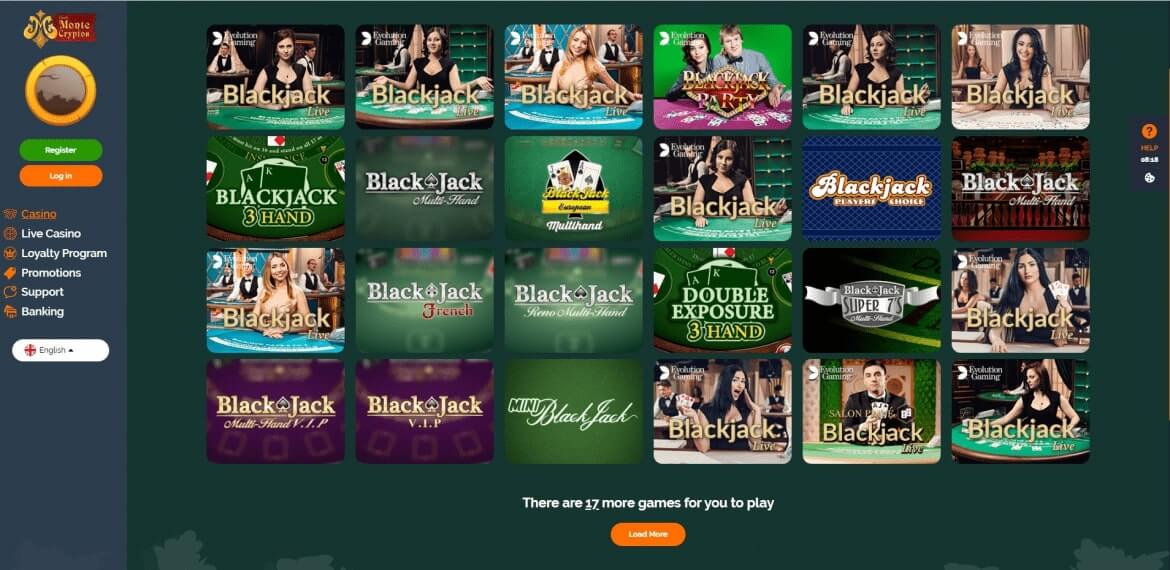 Monte Cryptos Casino - Blackjack Games