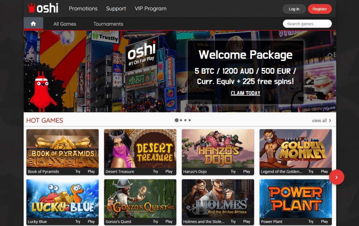 Oshi Casino Landing Page