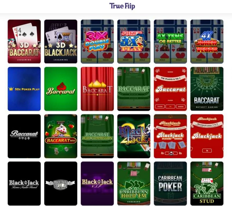 true flip casino card games section