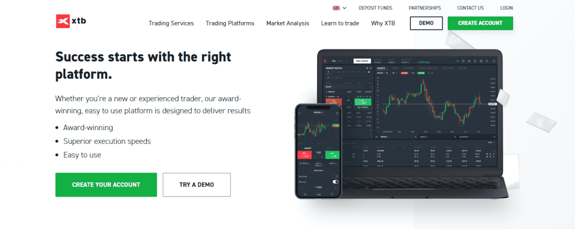 XTB CFD Broker Trading Screen