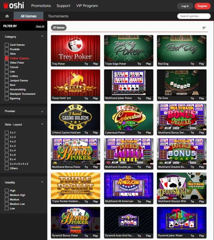 Oshi Casino Poker section