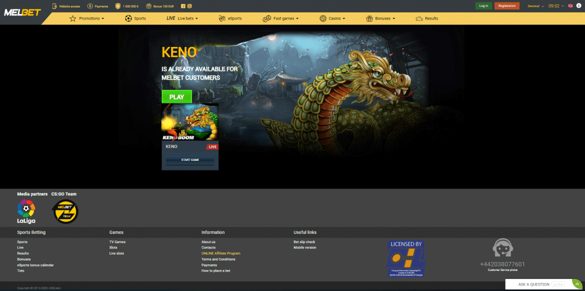 Melbet Casino - Keno Game