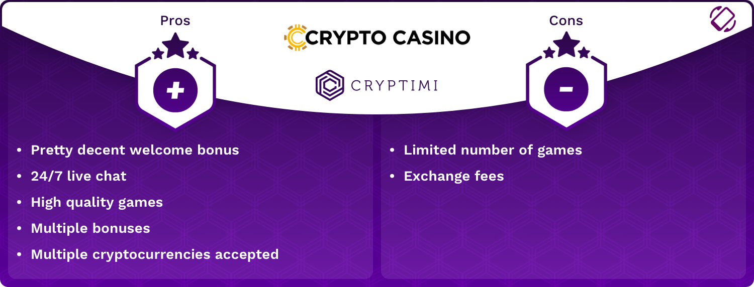 CryptoCasino Pros and Cons Infographic