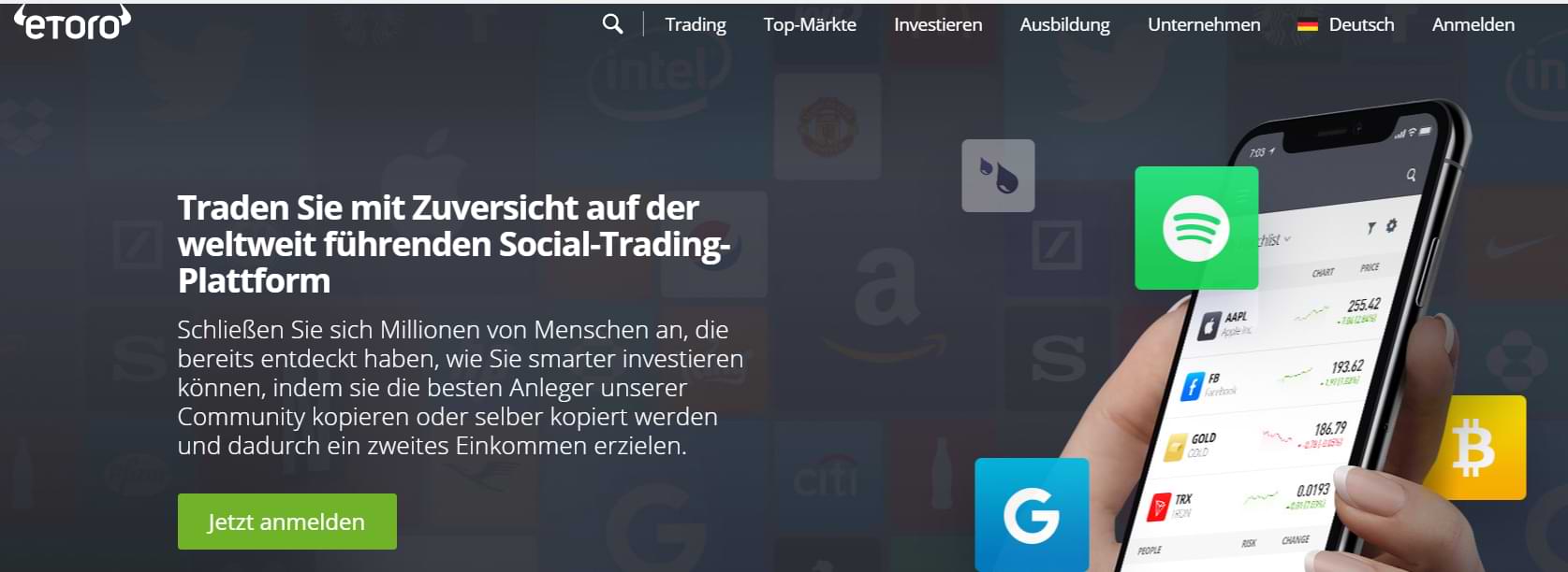 eToro Startseite Screenshot