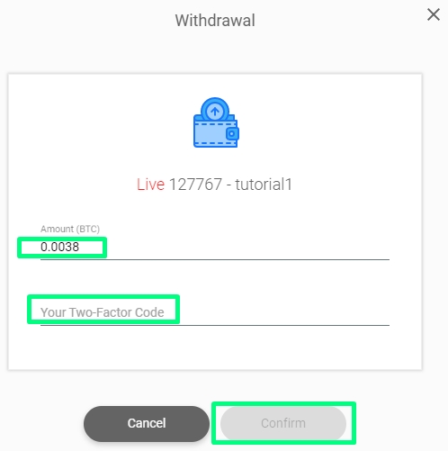 BTC amount and 2FA