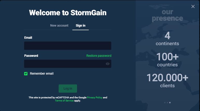 StormGain Review - Sign in