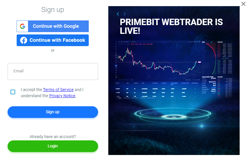 PrimeBit Review - Sign up