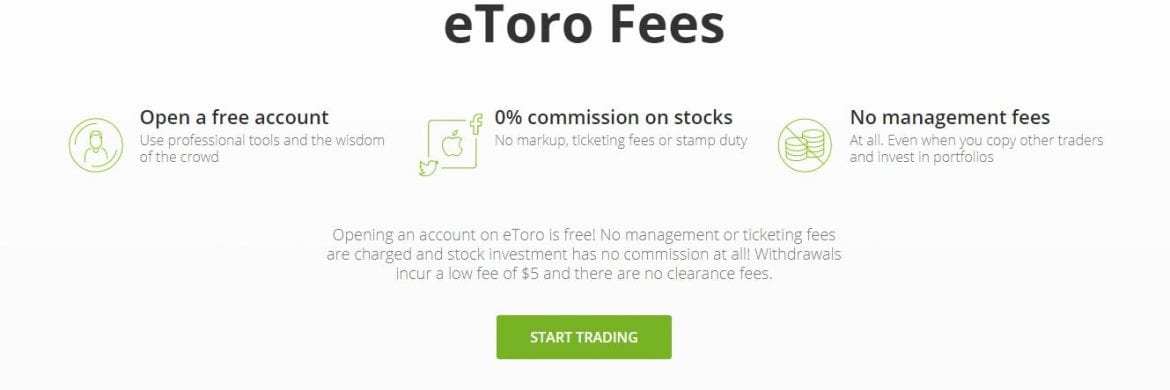 eToro Launch Simplified Fee Page