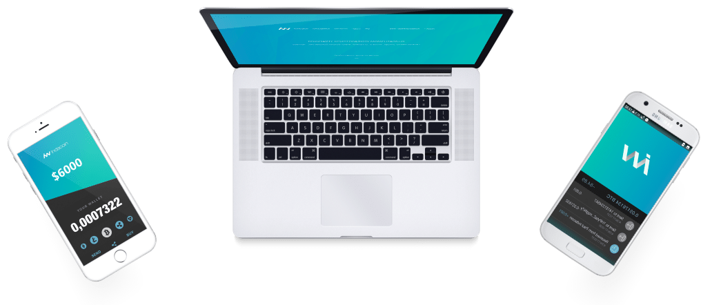 Indacoin wallet UI showing on both laptop and mobile devices