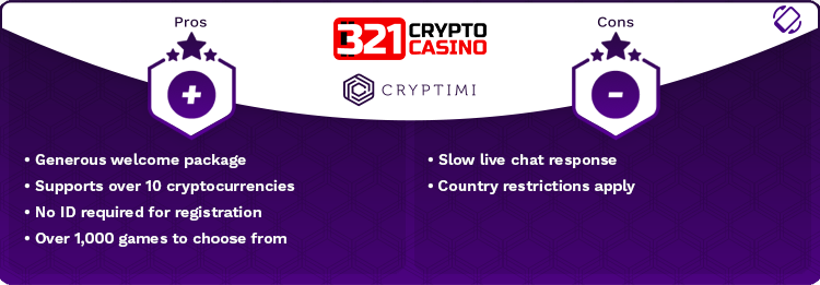 321CryptoCasino Pros and Cons