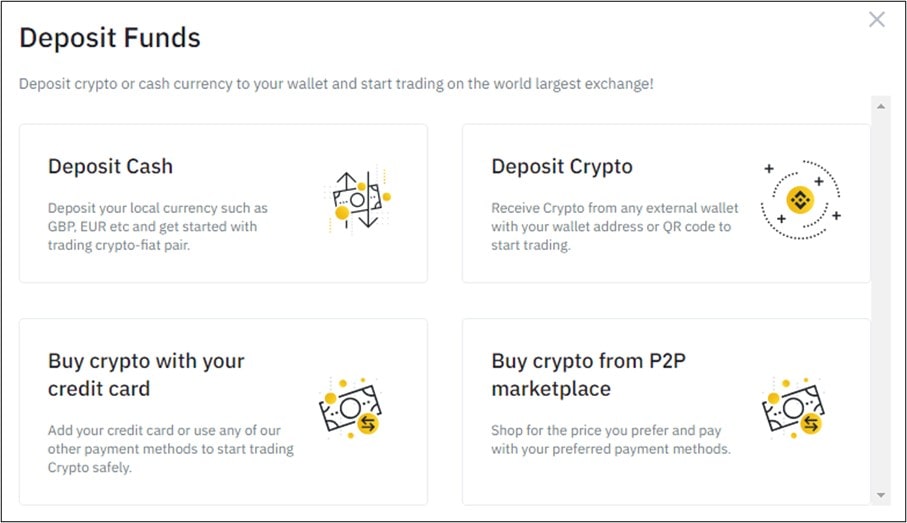 Deposit funds on Binance