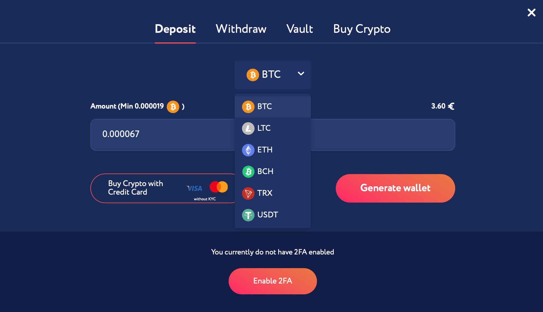 Celsius Casino Payment Methods