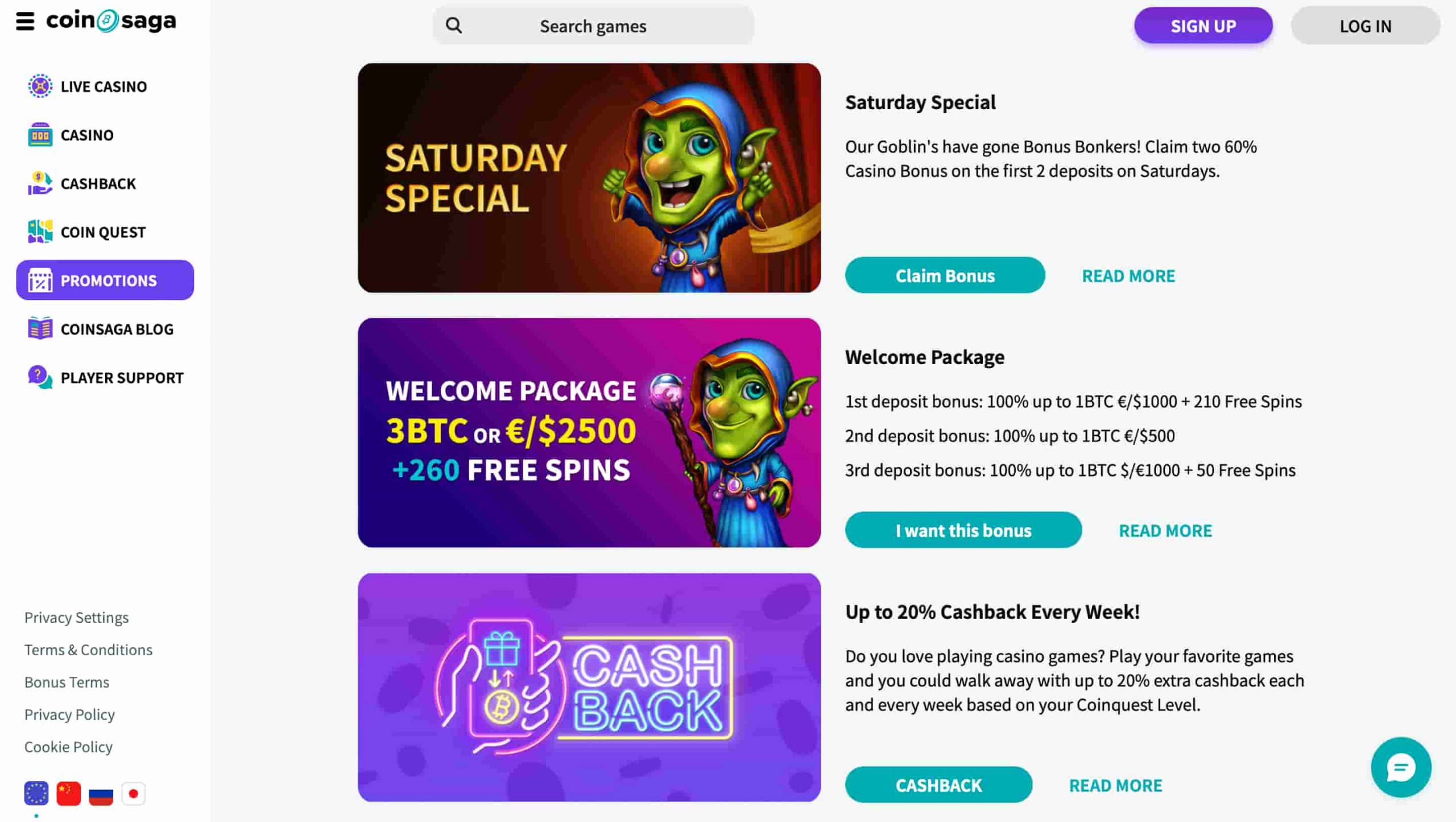 Coinsaga Casino Bonus